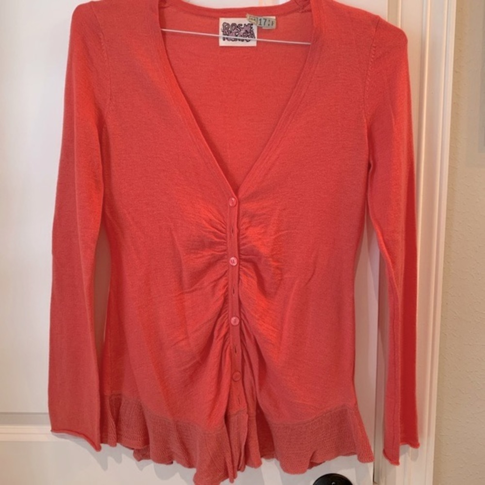 Rosie Neira Anthropologie Forever Hooked Coral Cardigan Size Medium